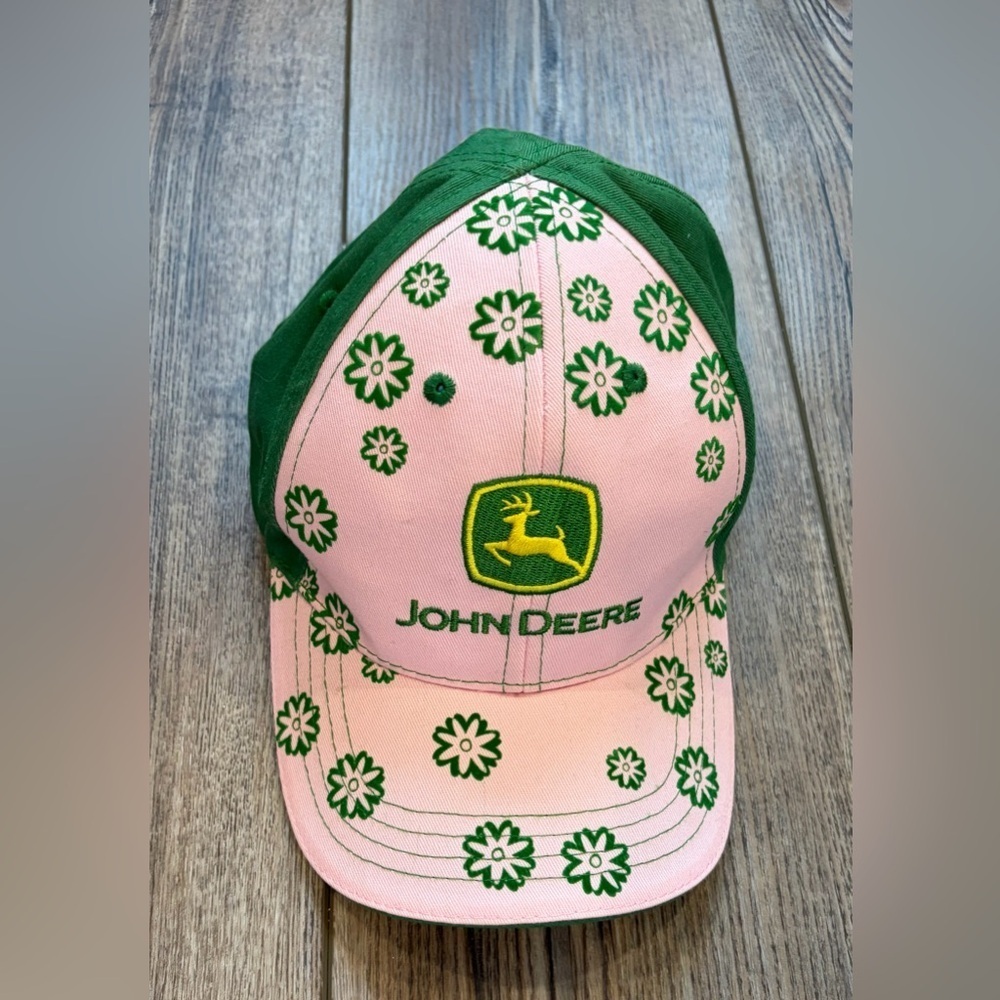 John Deere Youth Pink Green Floral Baseball Cap